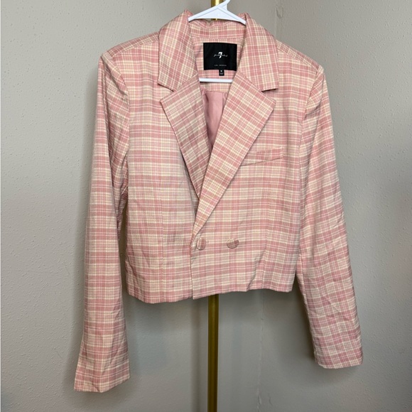 7 For All Mankind Jackets & Blazers - 7 for All Mankind Pink Plaid Cropped Blazer